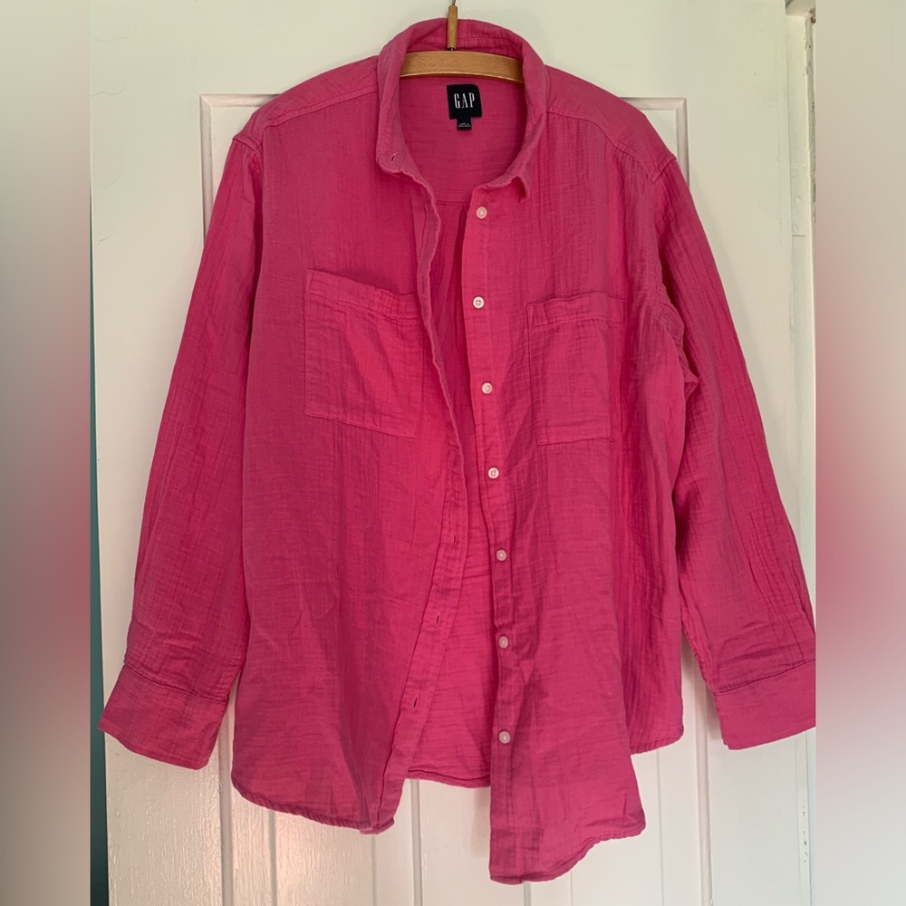Runs Big GAP Button-Front Shirt gauze cotton